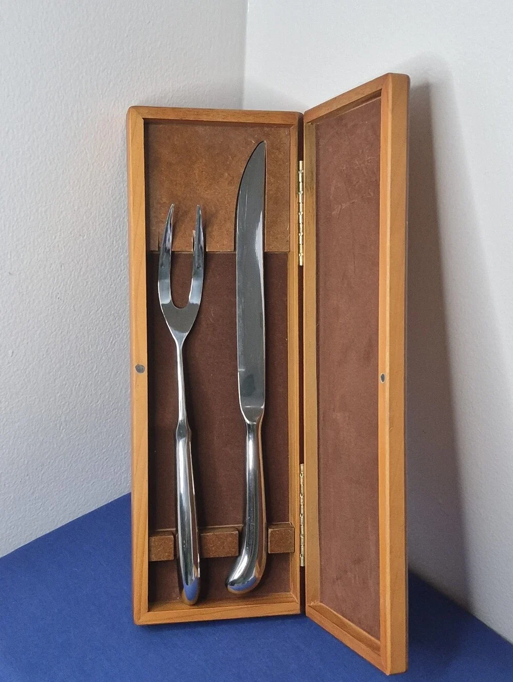Chefmate Stainless Steel Carving Knife & Fork Set in Wood Case